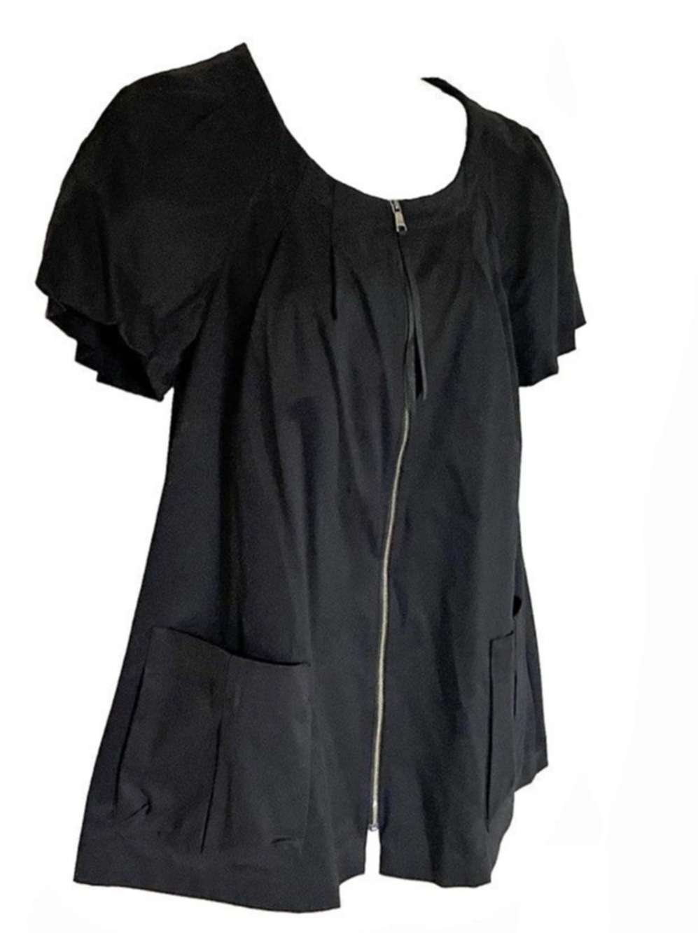 Simply Vera Wang Black Short Sleeve Full Zip Jacket Top Dress Pockets Boho Small